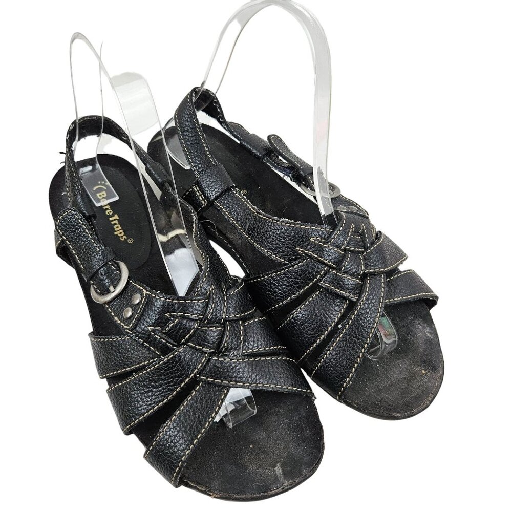 Bare Traps Sandals Raylyn Womens Size 7 Black Leather Slingback Stappy Comfort